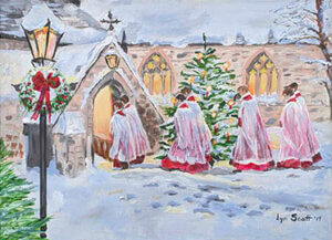 Winter scene painting by Lyn Scott from our 2020 newsletter