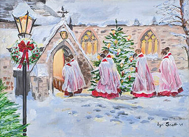 Winter scene painting by Lyn Scott from our 2020 newsletter